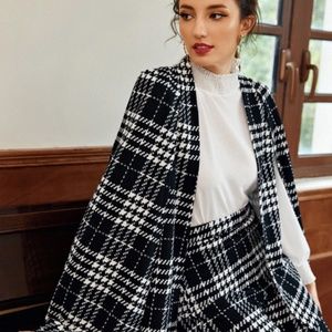 SHEIN Plaid Cape Blazer - Black & White - Size Small